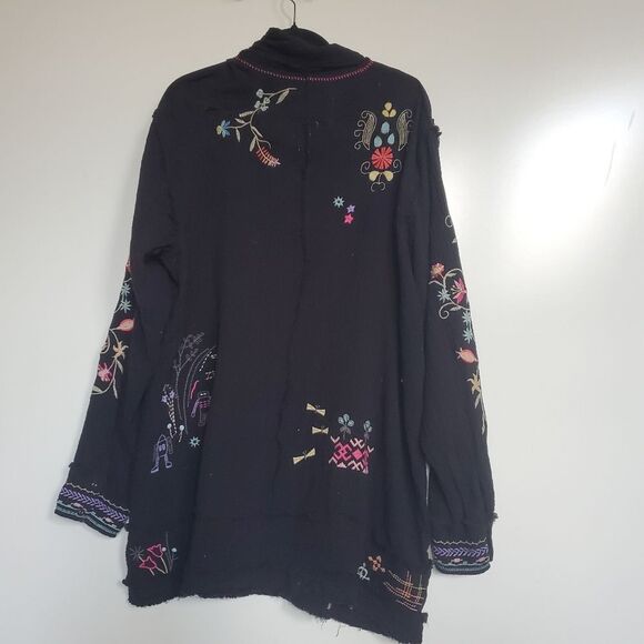 XL JOHNNY WAS EMBROIDERED COTTON LIGHTWEIGHT BOHO TUNIC TOP NAVY FRONT POCKET - Picture 10 of 15